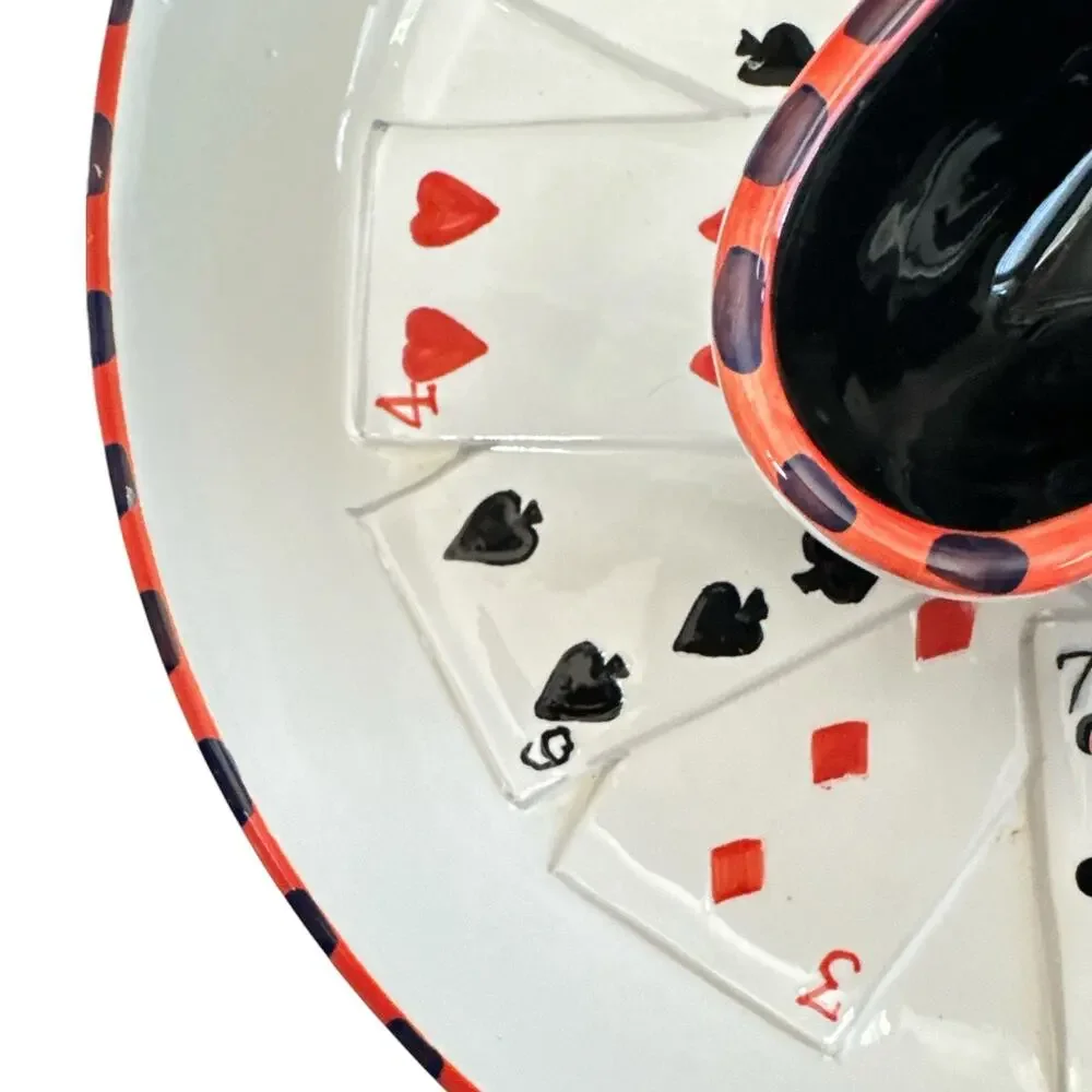 Poker Theme Chip and Dip Majolica Style Ceramic Cards  Tray